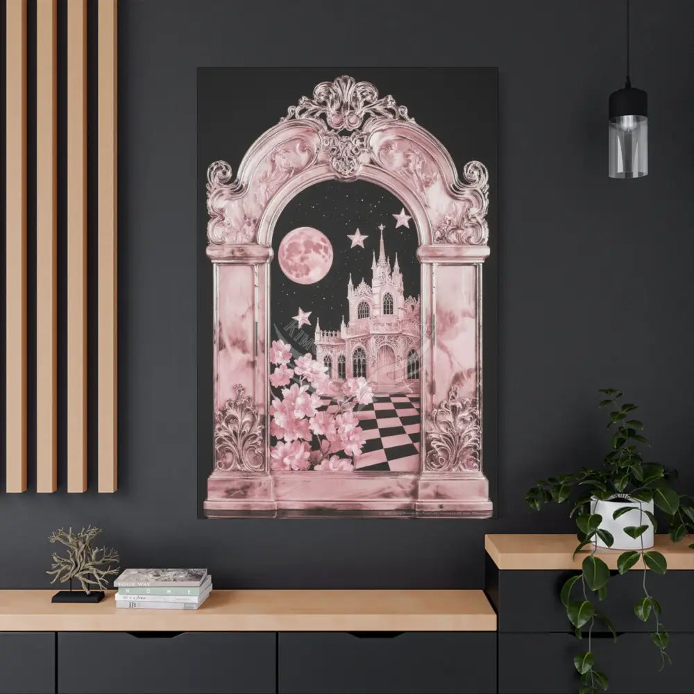Fantasy Frames & Floral Lace Pink 3D Matte Canvas Print — 3D Laced Multi-Dimensional Wall Art Canvas