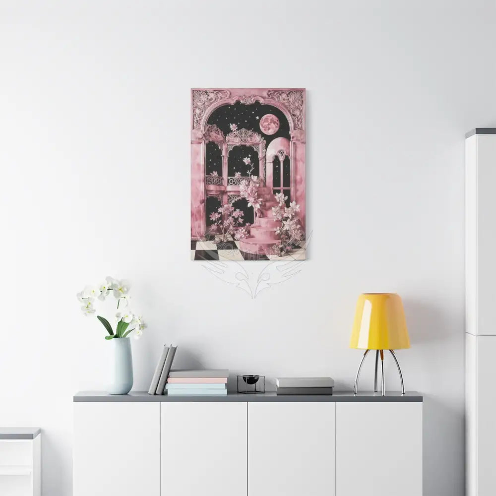 Fantasy Frames & Floral Lace Pink 3D Matte Canvas Print — 3D Laced Multi-Dimensional Wall Art Canvas
