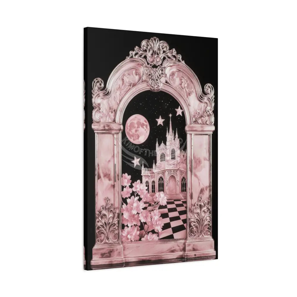Fantasy Frames & Floral Lace Pink 3D Matte Canvas Print — 3D Laced Multi-Dimensional Wall Art Canvas