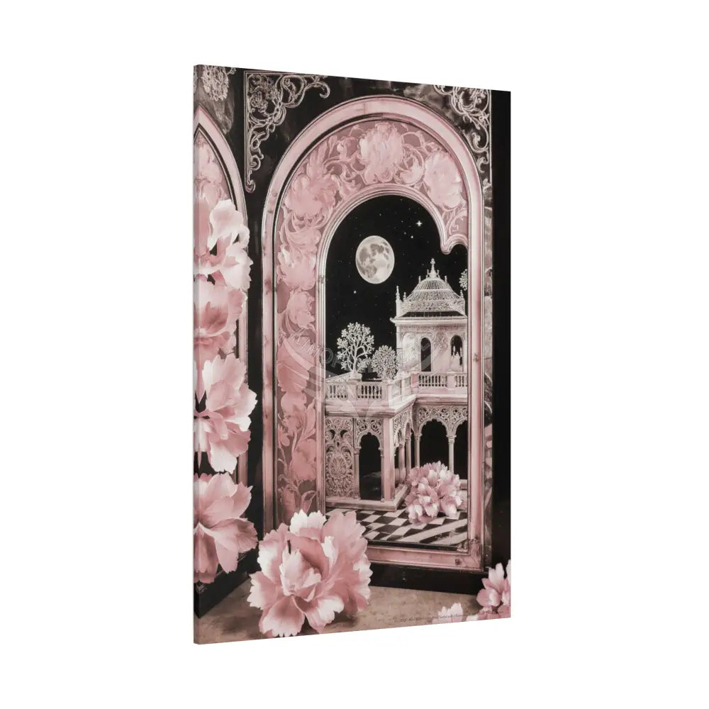 Fantasy Frames & Floral Lace Pink 3D Matte Canvas Print — 3D Laced Multi-Dimensional Wall Art Canvas