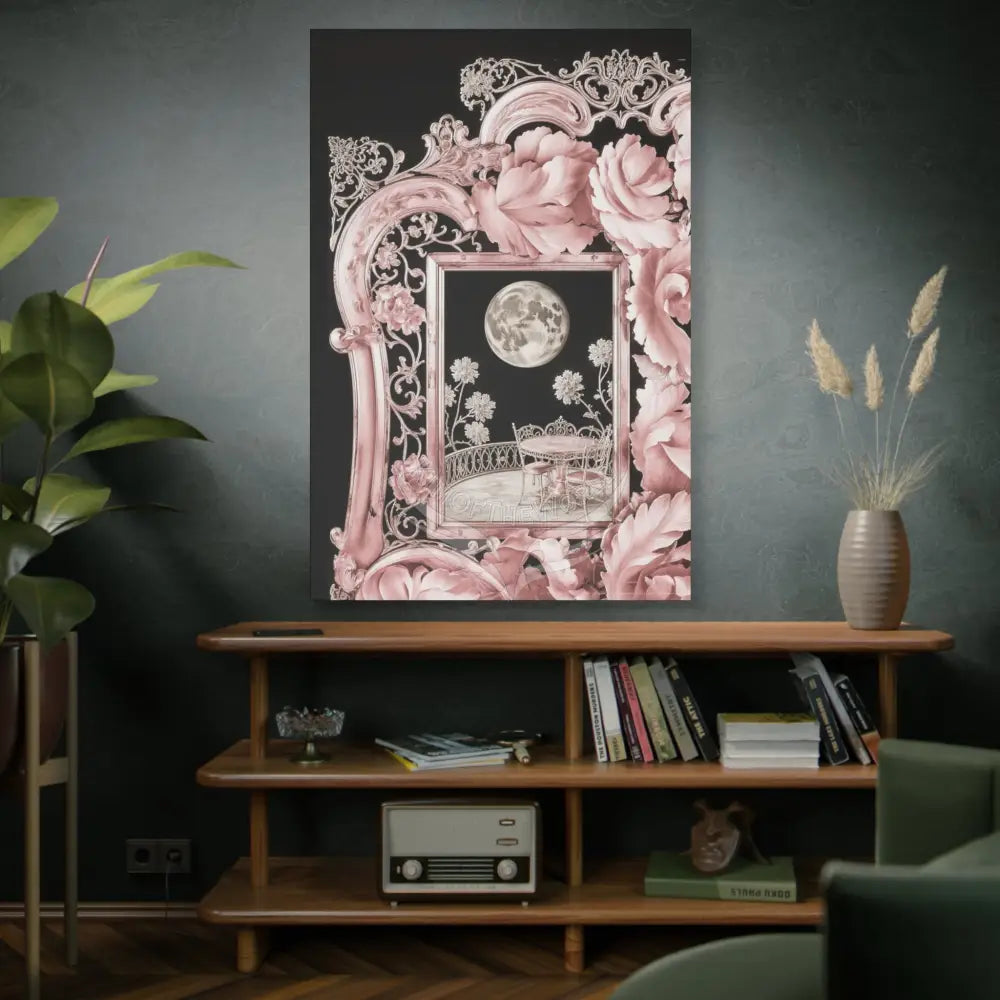 Fantasy Frames & Floral Lace Pink 3D Matte Canvas Print — 3D Laced Multi-Dimensional Wall Art Canvas