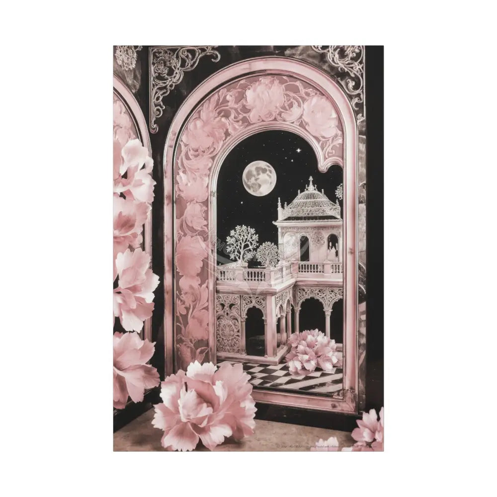 Fantasy Frames & Floral Lace Pink 3D Matte Canvas Print — 3D Laced Multi-Dimensional Wall Art 40’’ x 60’’ (Vertical)