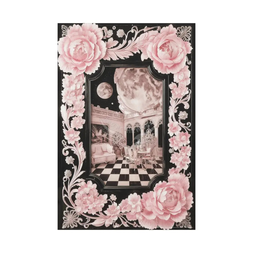 Fantasy Frames & Floral Lace Pink 3D Matte Canvas Print — 3D Laced Multi-Dimensional Wall Art 40’’ x 60’’ (Vertical)