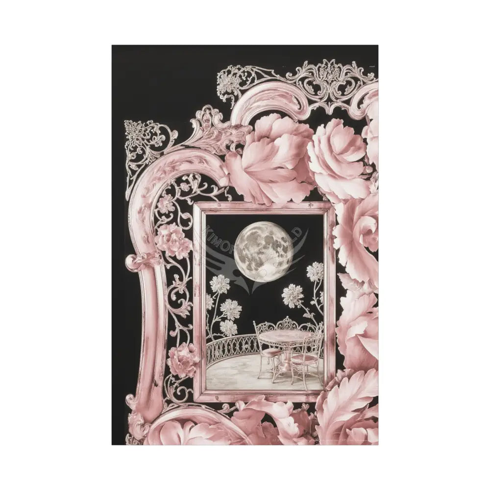 Fantasy Frames & Floral Lace Pink 3D Matte Canvas Print — 3D Laced Multi-Dimensional Wall Art 40’’ x 60’’ (Vertical)