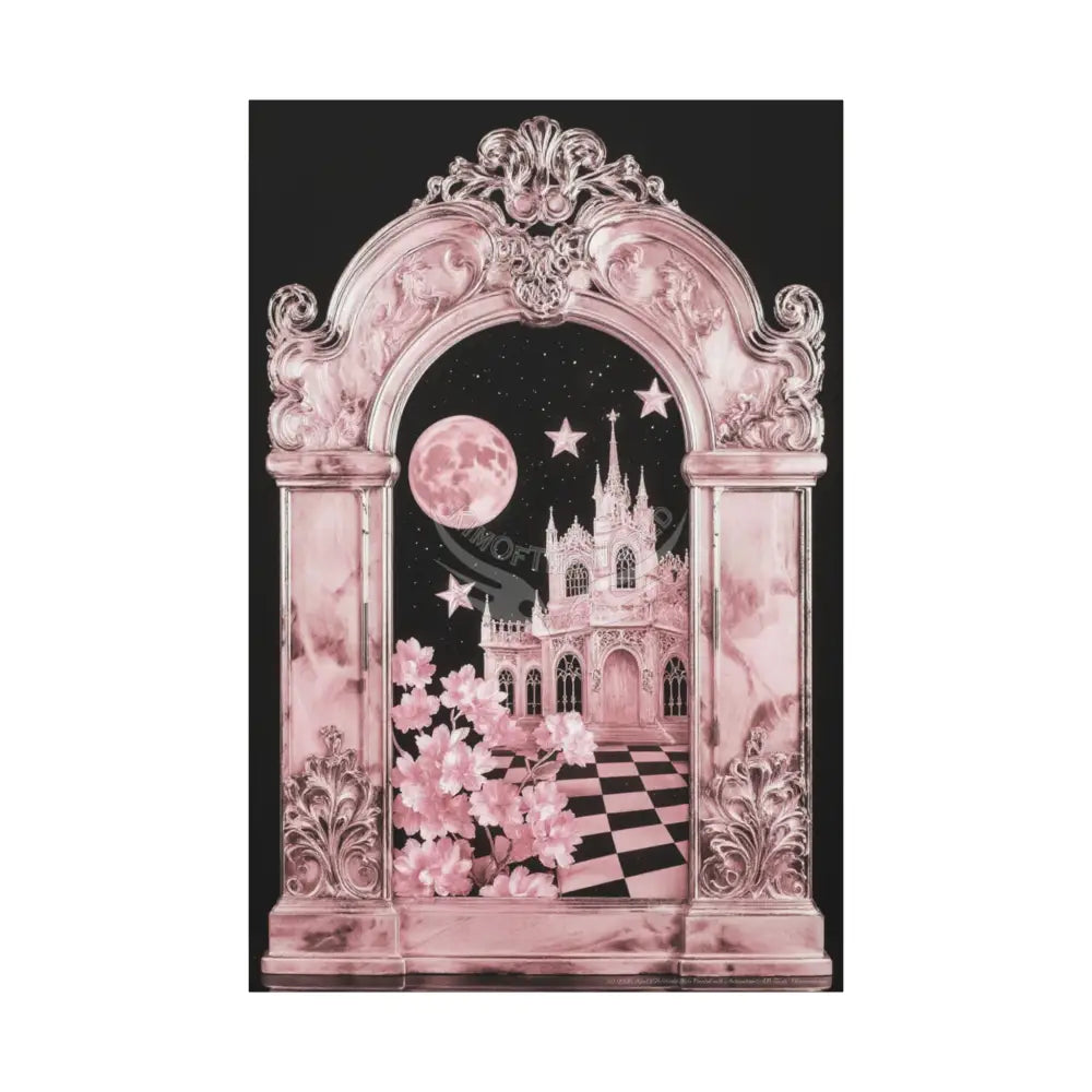 Fantasy Frames & Floral Lace Pink 3D Matte Canvas Print — 3D Laced Multi-Dimensional Wall Art 40’’ x 60’’ (Vertical)