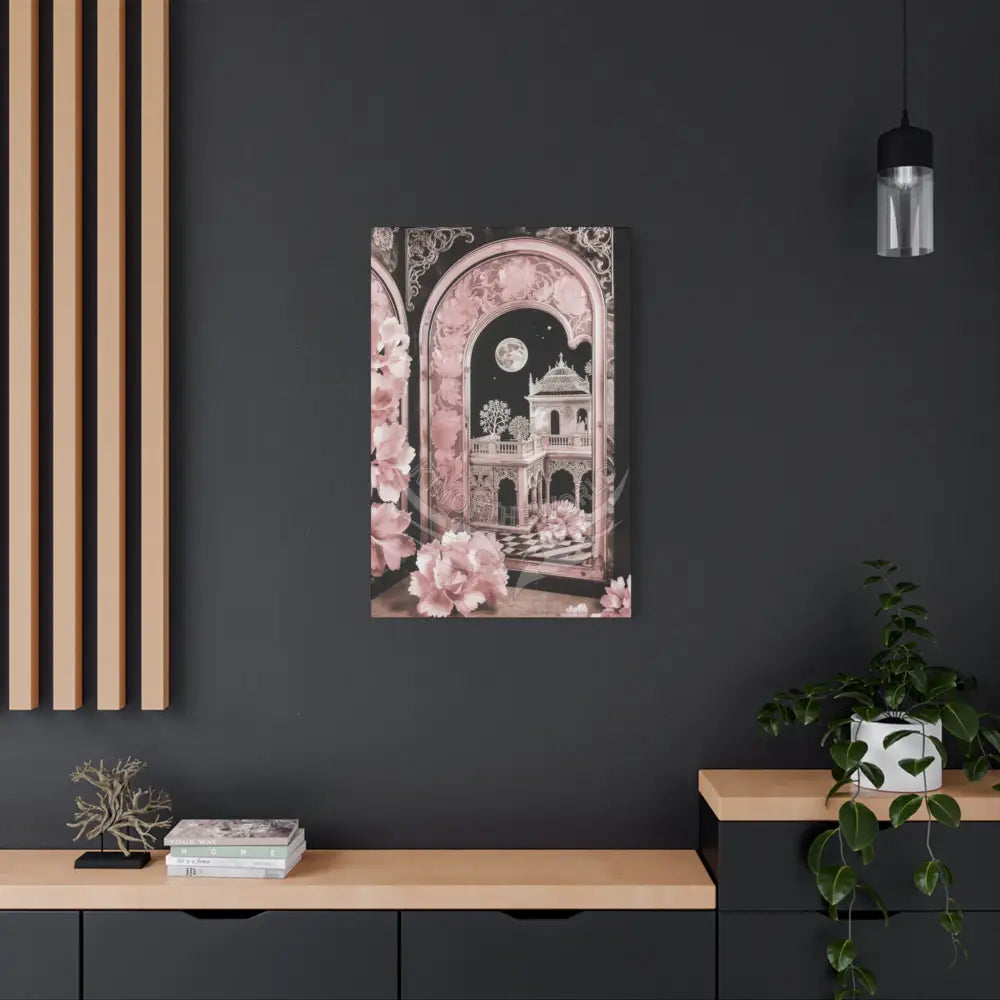 Fantasy Frames & Floral Lace Pink 3D Matte Canvas Print — 3D Laced Multi-Dimensional Wall Art Canvas