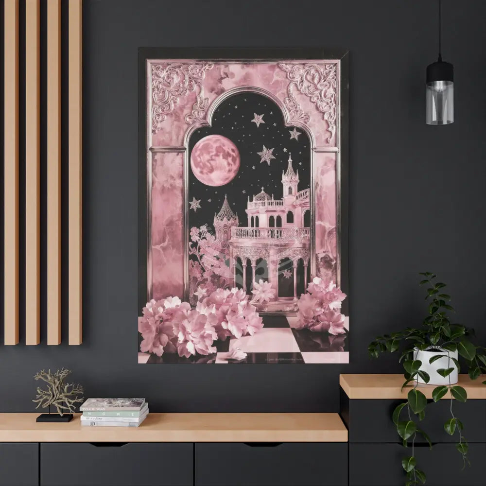 Fantasy Frames & Floral Lace Pink 3D Matte Canvas Print — 3D Laced Multi-Dimensional Wall Art Canvas