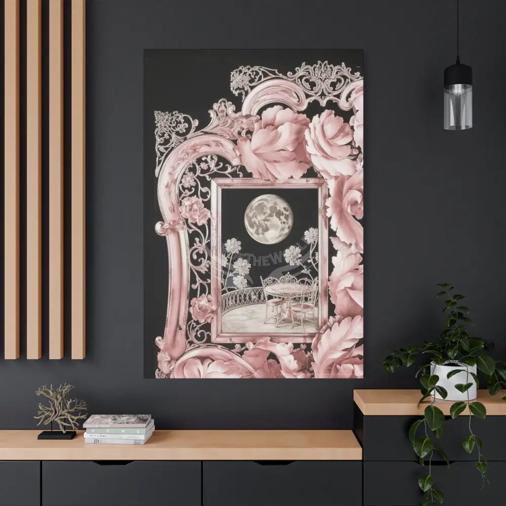 Fantasy Frames & Floral Lace Pink 3D Matte Canvas Print — 3D Laced Multi-Dimensional Wall Art Canvas