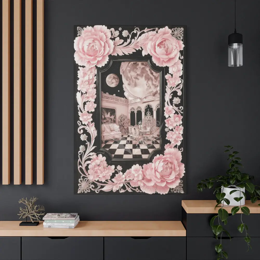 Fantasy Frames & Floral Lace Pink 3D Matte Canvas Print — 3D Laced Multi-Dimensional Wall Art Canvas