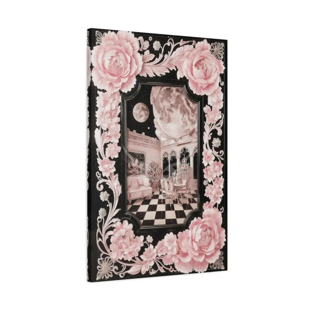 Fantasy Frames & Floral Lace Pink 3D Matte Canvas Print — 3D Laced Multi-Dimensional Wall Art Canvas