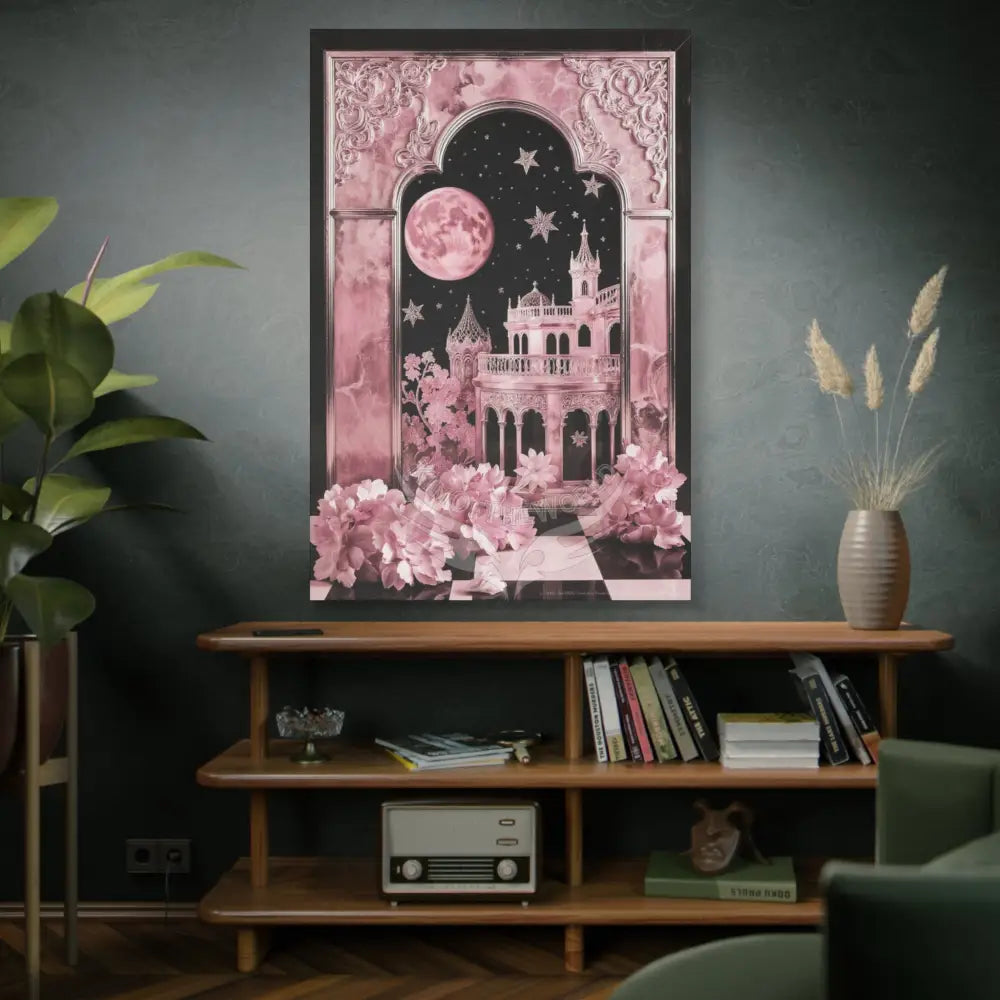 Fantasy Frames & Floral Lace Pink 3D Matte Canvas Print — 3D Laced Multi-Dimensional Wall Art Canvas