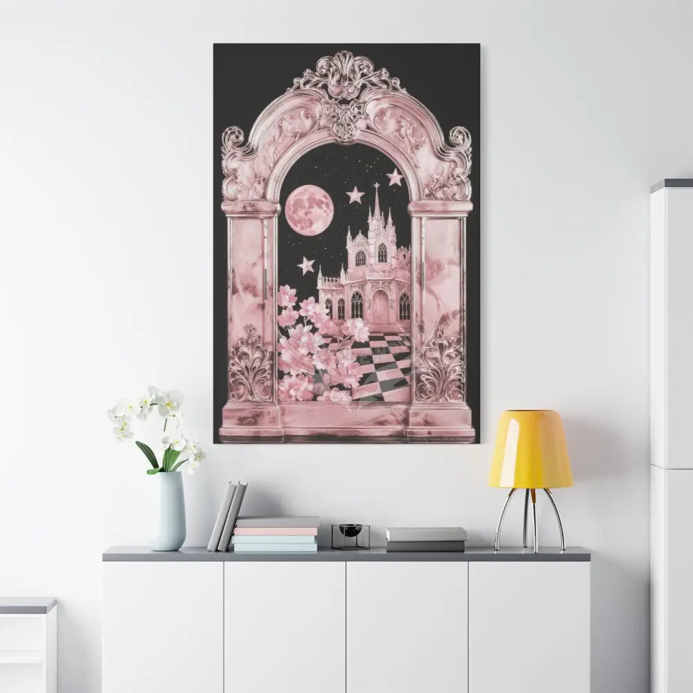 Fantasy Frames & Floral Lace Pink 3D Matte Canvas Print — 3D Laced Multi-Dimensional Wall Art Canvas