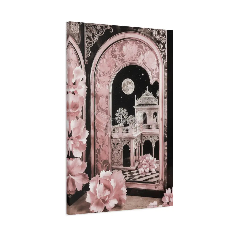 Fantasy Frames & Floral Lace Pink 3D Matte Canvas Print — 3D Laced Multi-Dimensional Wall Art Canvas