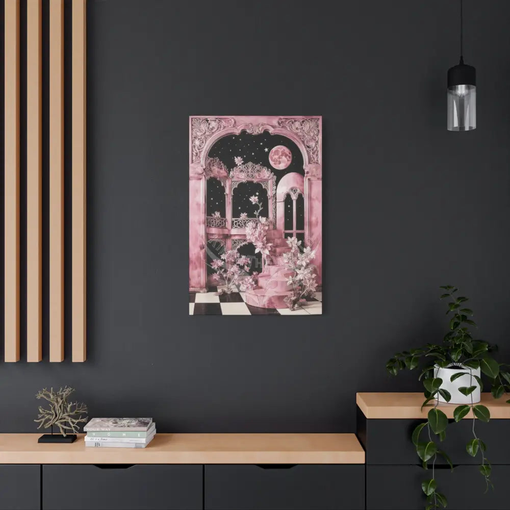 Fantasy Frames & Floral Lace Pink 3D Matte Canvas Print — 3D Laced Multi-Dimensional Wall Art Canvas