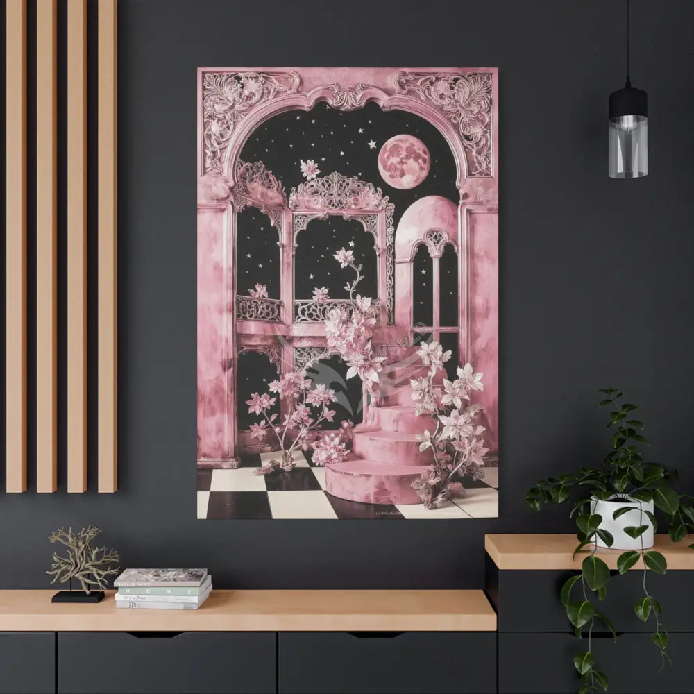 Fantasy Frames & Floral Lace Pink 3D Matte Canvas Print — 3D Laced Multi-Dimensional Wall Art Canvas
