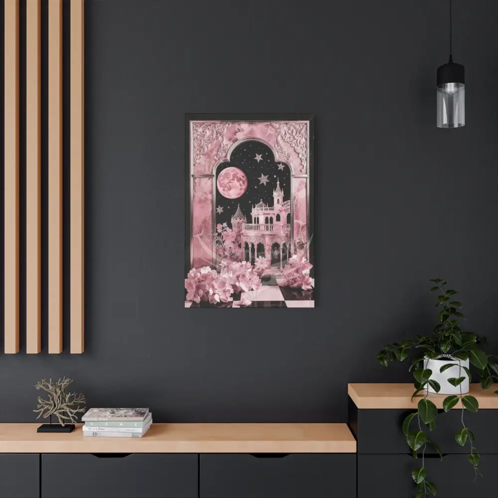 Fantasy Frames & Floral Lace Pink 3D Matte Canvas Print — 3D Laced Multi-Dimensional Wall Art Canvas