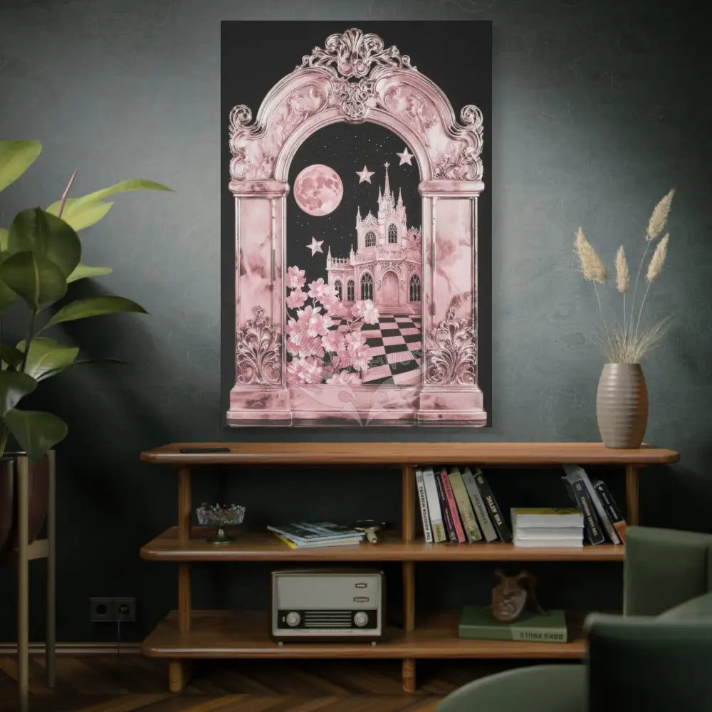 Fantasy Frames & Floral Lace Pink 3D Matte Canvas Print — 3D Laced Multi-Dimensional Wall Art Canvas