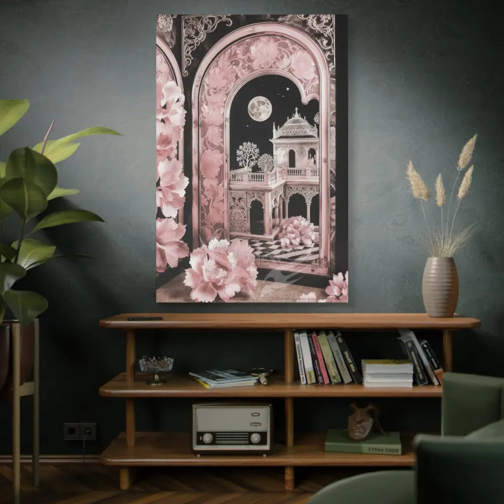 Fantasy Frames & Floral Lace Pink 3D Matte Canvas Print — 3D Laced Multi-Dimensional Wall Art Canvas