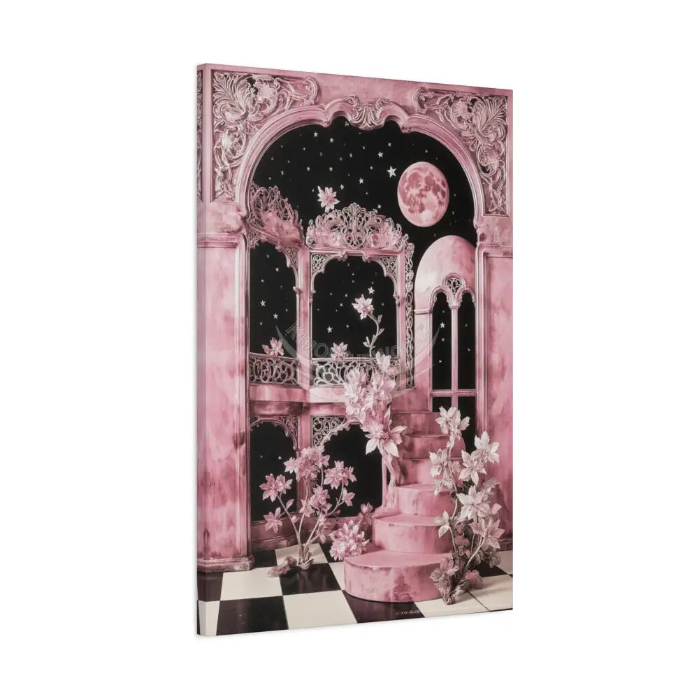 Fantasy Frames & Floral Lace Pink 3D Matte Canvas Print — 3D Laced Multi-Dimensional Wall Art Canvas