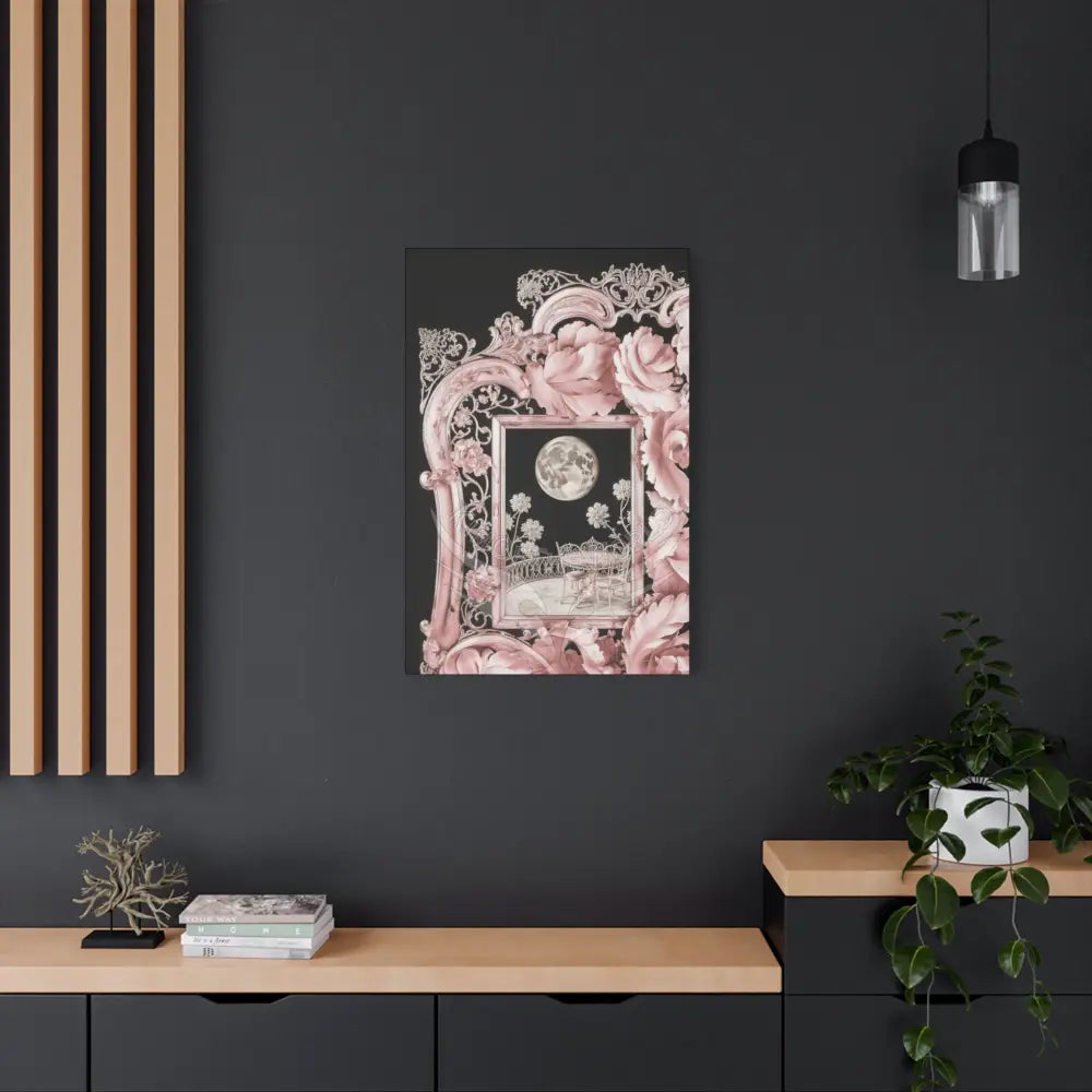 Fantasy Frames & Floral Lace Pink 3D Matte Canvas Print — 3D Laced Multi-Dimensional Wall Art Canvas