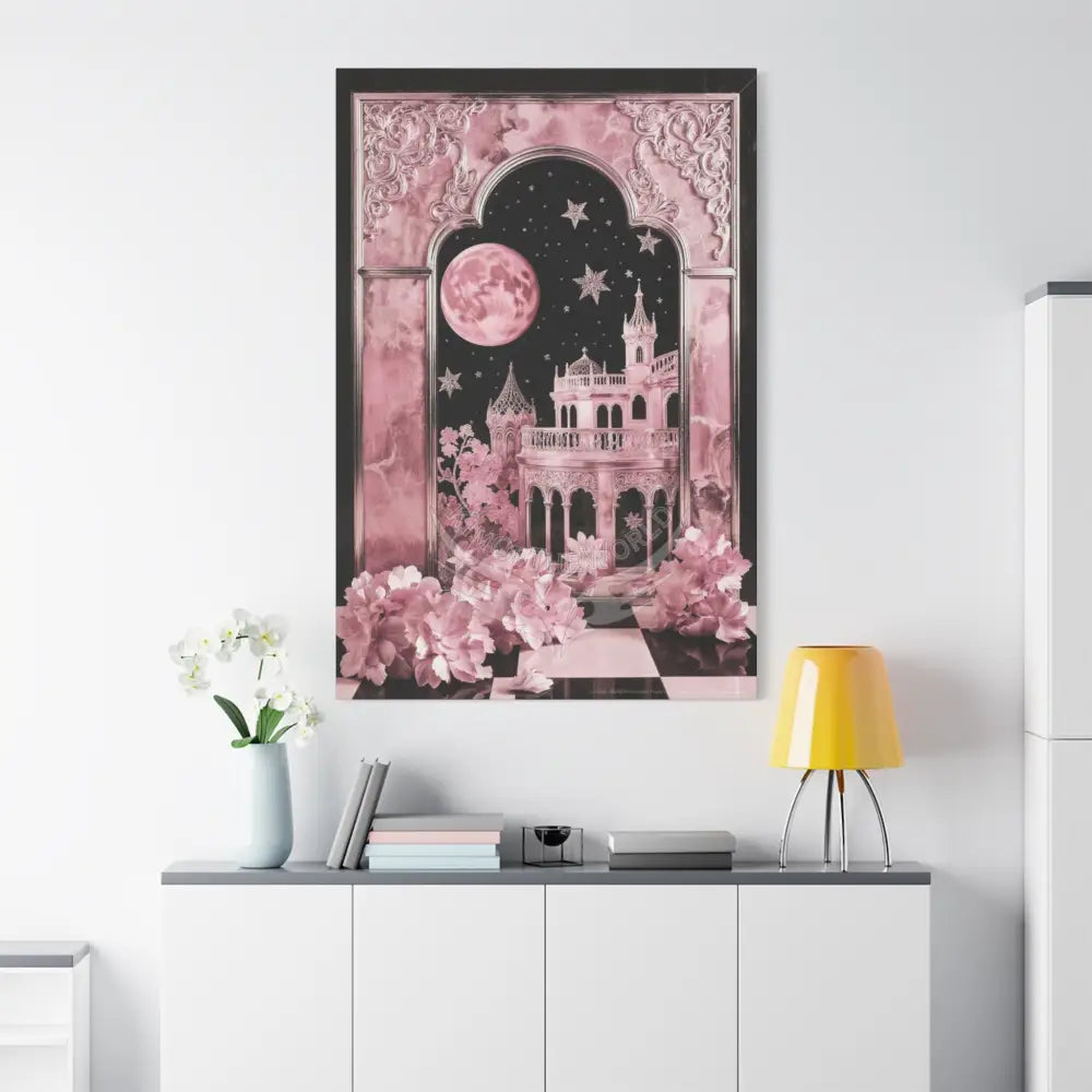 Fantasy Frames & Floral Lace Pink 3D Matte Canvas Print — 3D Laced Multi-Dimensional Wall Art Canvas