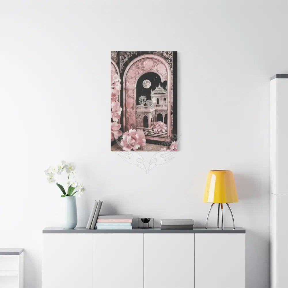 Fantasy Frames & Floral Lace Pink 3D Matte Canvas Print — 3D Laced Multi-Dimensional Wall Art Canvas