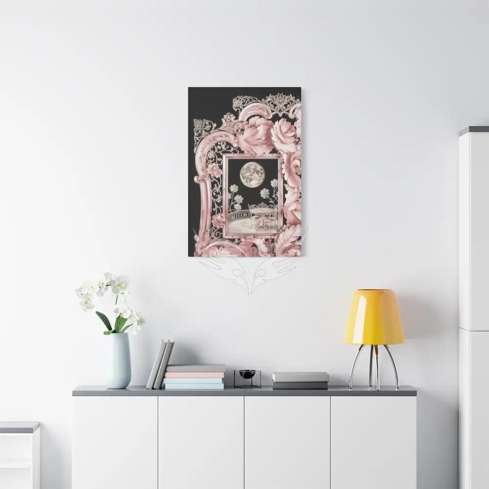 Fantasy Frames & Floral Lace Pink 3D Matte Canvas Print — 3D Laced Multi-Dimensional Wall Art Canvas