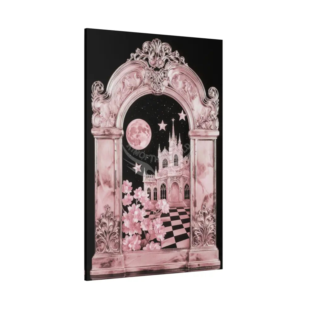 Fantasy Frames & Floral Lace Pink 3D Matte Canvas Print — 3D Laced Multi-Dimensional Wall Art Canvas