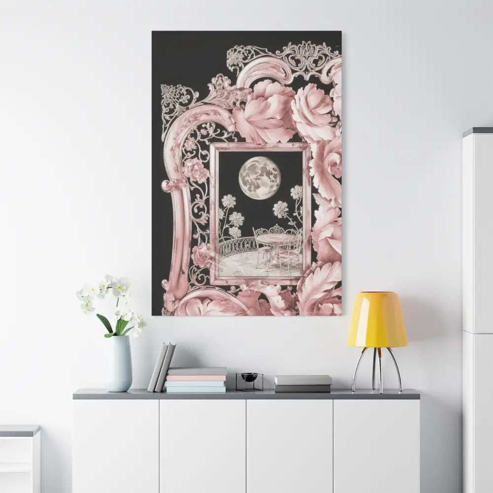 Fantasy Frames & Floral Lace Pink 3D Matte Canvas Print — 3D Laced Multi-Dimensional Wall Art Canvas