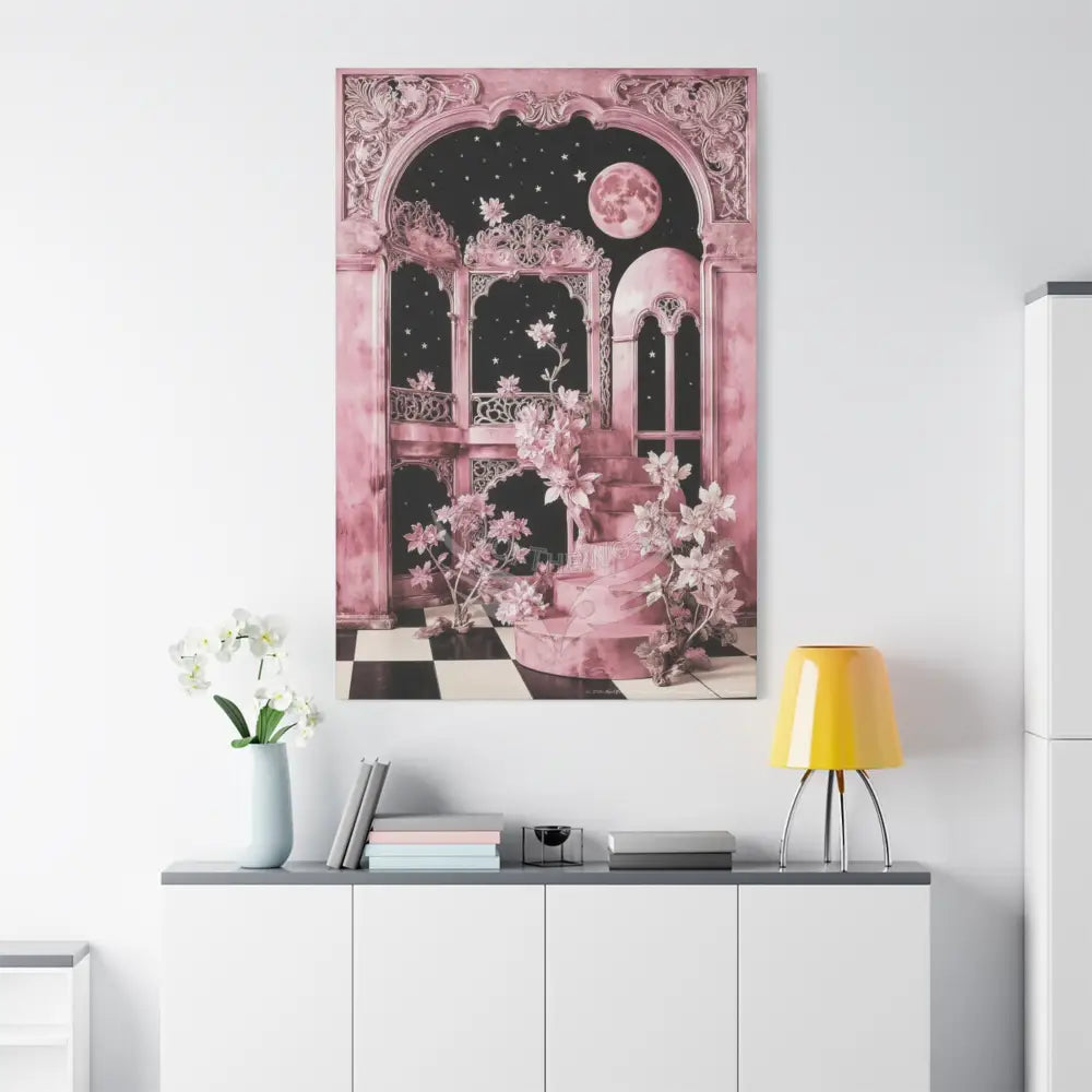 Fantasy Frames & Floral Lace Pink 3D Matte Canvas Print — 3D Laced Multi-Dimensional Wall Art Canvas