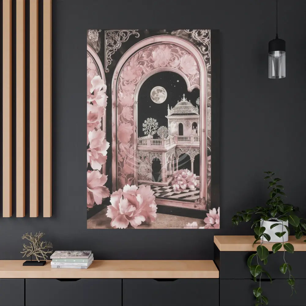 Fantasy Frames & Floral Lace Pink 3D Matte Canvas Print — 3D Laced Multi-Dimensional Wall Art Canvas