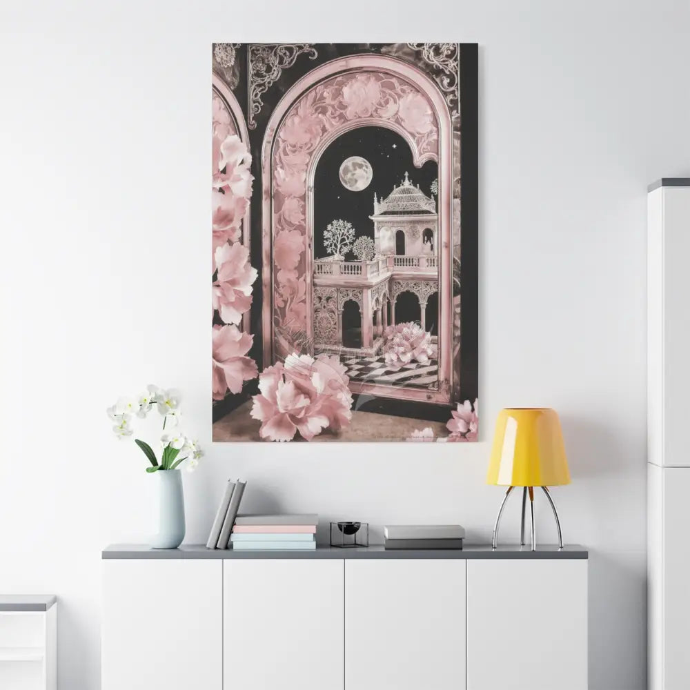 Fantasy Frames & Floral Lace Pink 3D Matte Canvas Print — 3D Laced Multi-Dimensional Wall Art Canvas