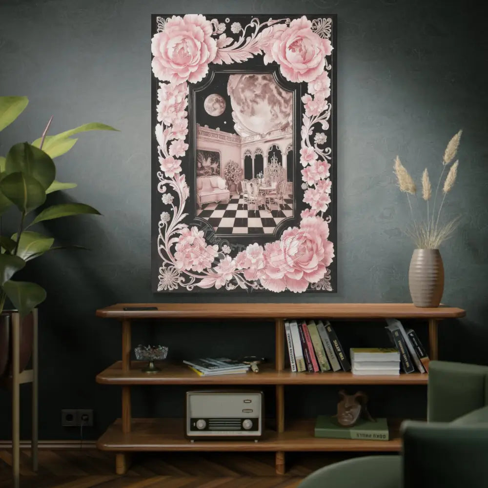Fantasy Frames & Floral Lace Pink 3D Matte Canvas Print — 3D Laced Multi-Dimensional Wall Art Canvas