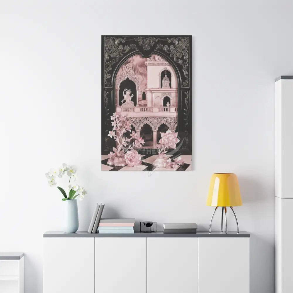 Fantasy Frames & Floral Lace Pink & Black Quaint 3D Matte Canvas Print — 3D Laced Multi-Dimensional Wall Art Canvas