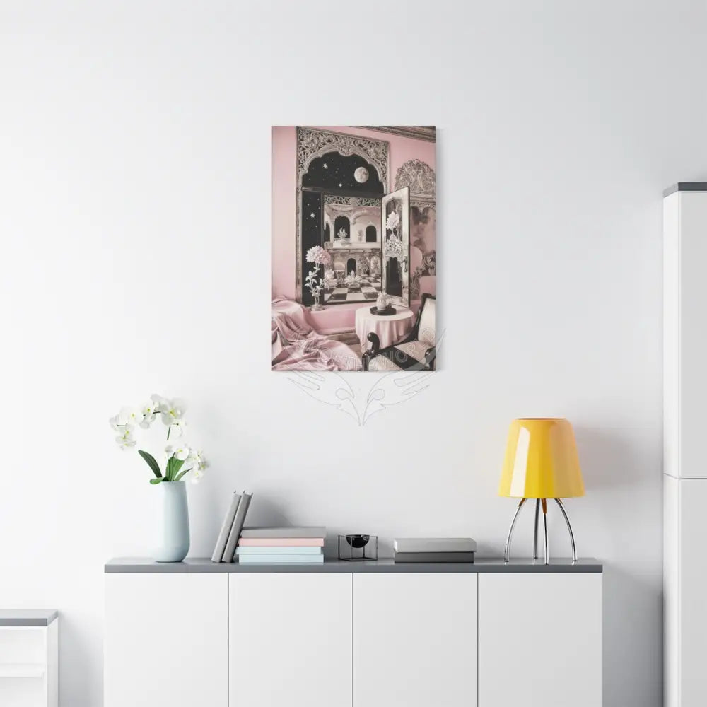 Fantasy Frames & Floral Lace Pink & Black Quaint 3D Matte Canvas Print — 3D Laced Multi-Dimensional Wall Art Canvas