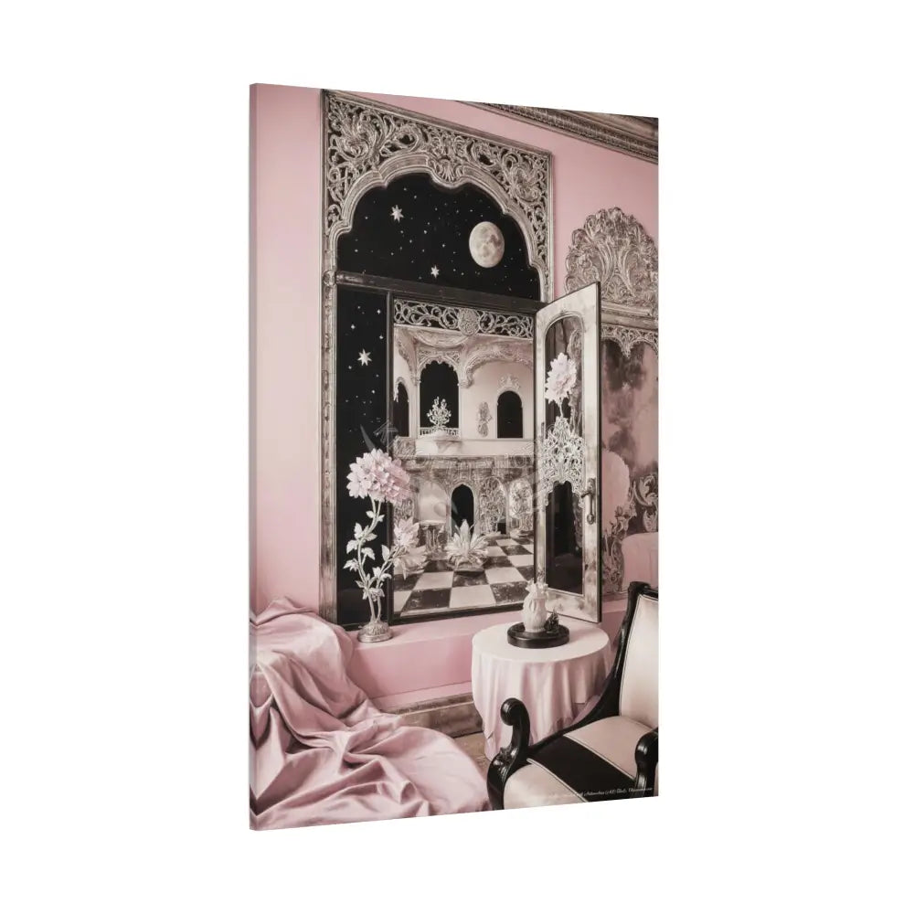 Fantasy Frames & Floral Lace Pink & Black Quaint 3D Matte Canvas Print — 3D Laced Multi-Dimensional Wall Art Canvas