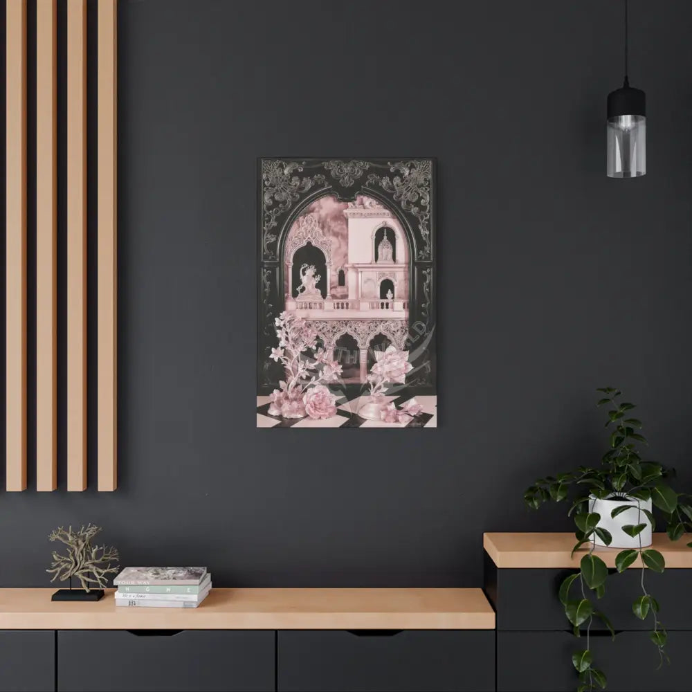 Fantasy Frames & Floral Lace Pink & Black Quaint 3D Matte Canvas Print — 3D Laced Multi-Dimensional Wall Art Canvas