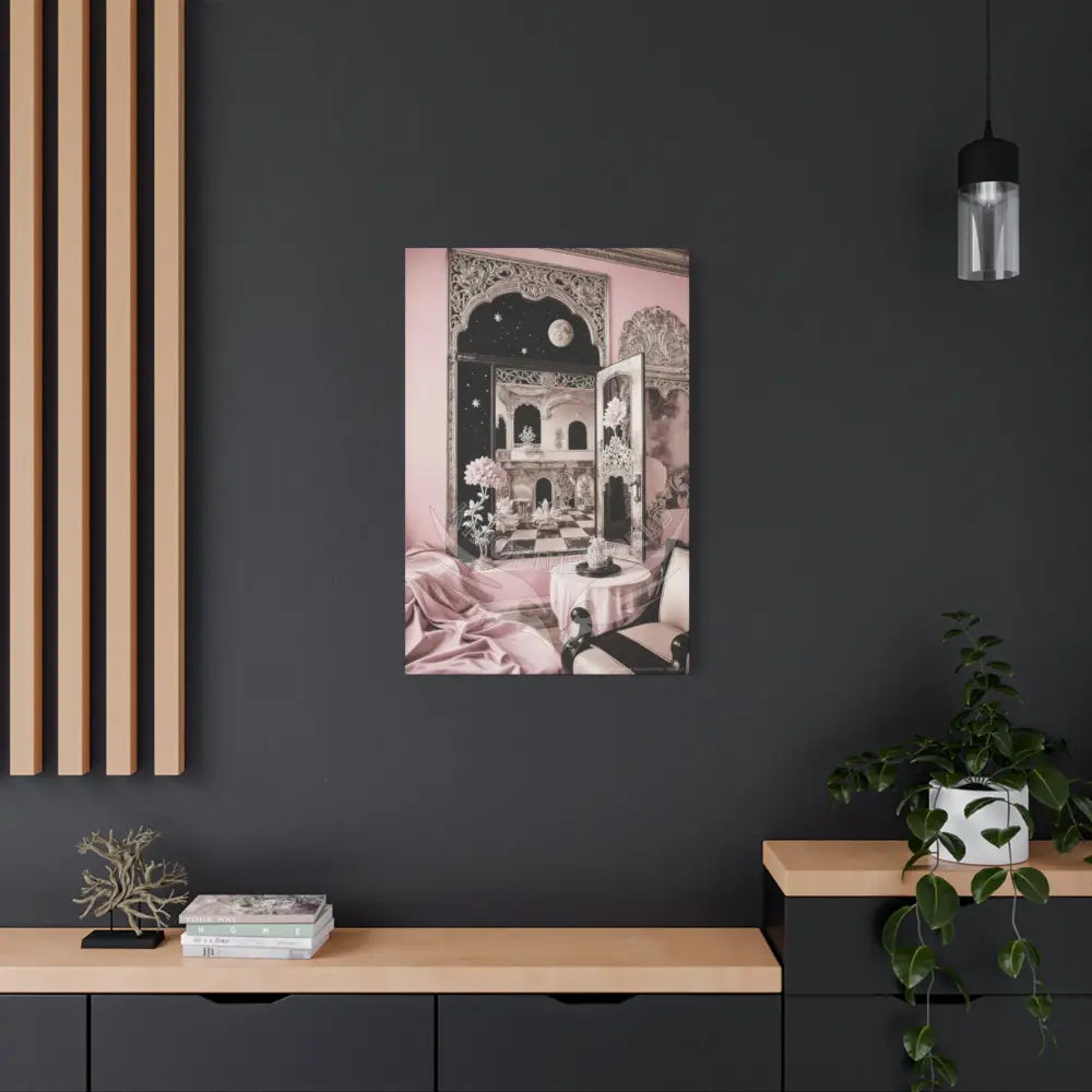 Fantasy Frames & Floral Lace Pink & Black Quaint 3D Matte Canvas Print — 3D Laced Multi-Dimensional Wall Art Canvas