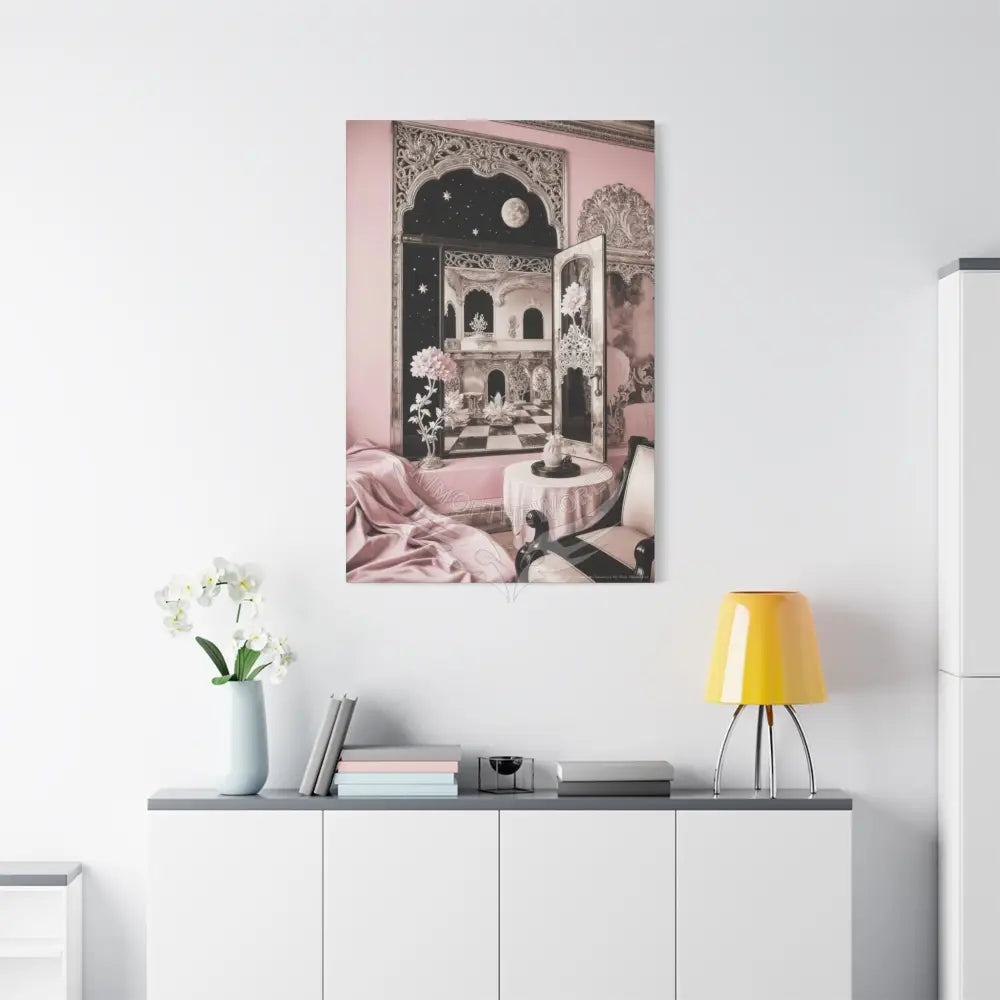 Fantasy Frames & Floral Lace Pink & Black Quaint 3D Matte Canvas Print — 3D Laced Multi-Dimensional Wall Art Canvas