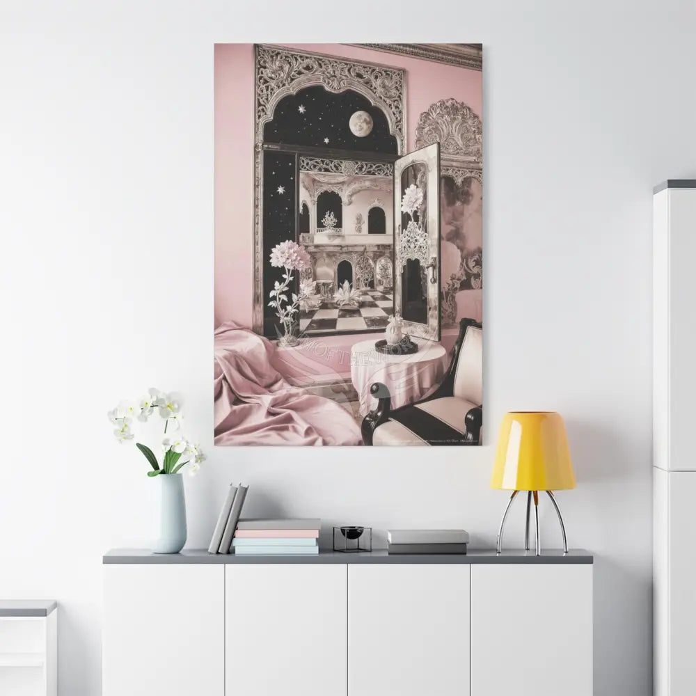 Fantasy Frames & Floral Lace Pink & Black Quaint 3D Matte Canvas Print — 3D Laced Multi-Dimensional Wall Art Canvas