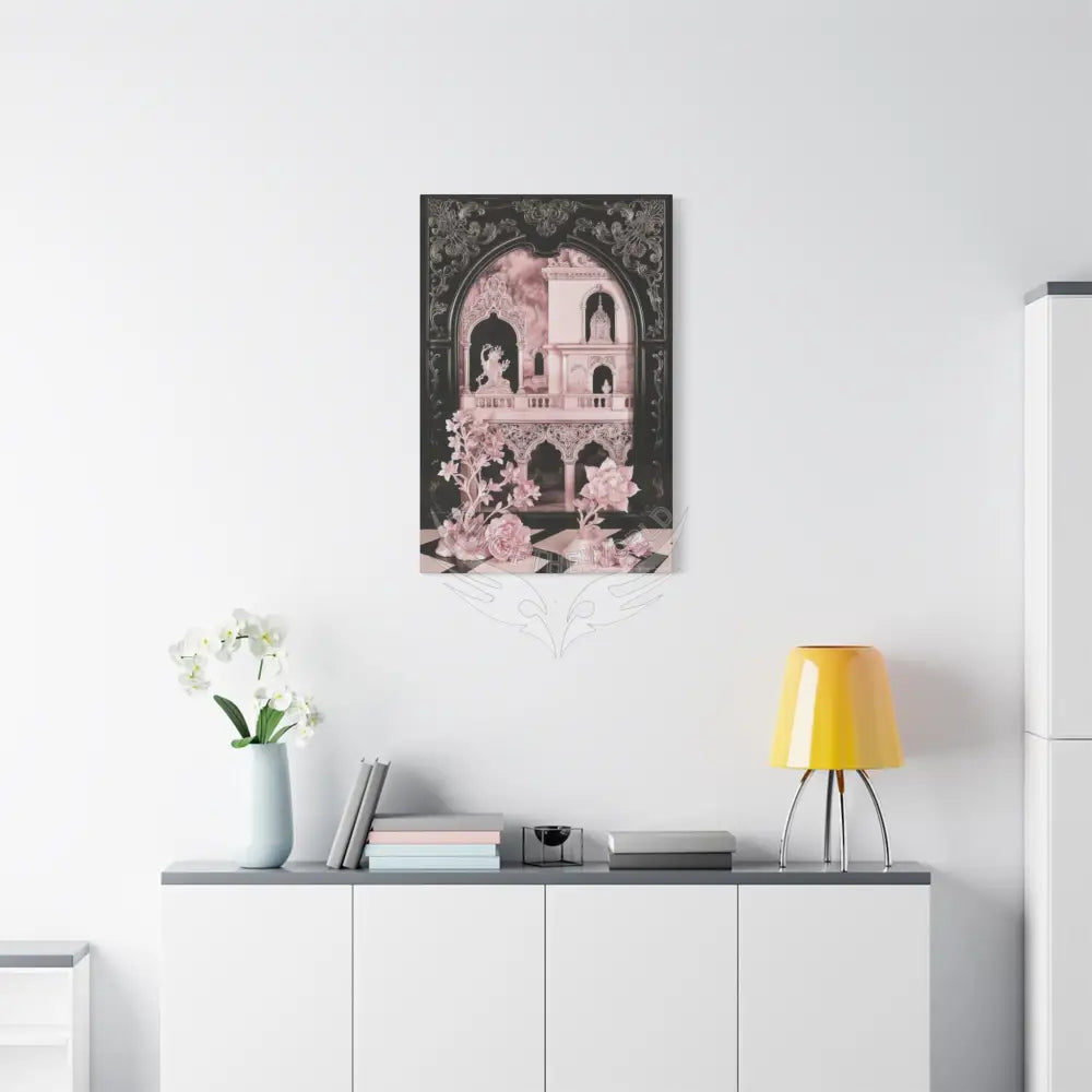 Fantasy Frames & Floral Lace Pink & Black Quaint 3D Matte Canvas Print — 3D Laced Multi-Dimensional Wall Art Canvas