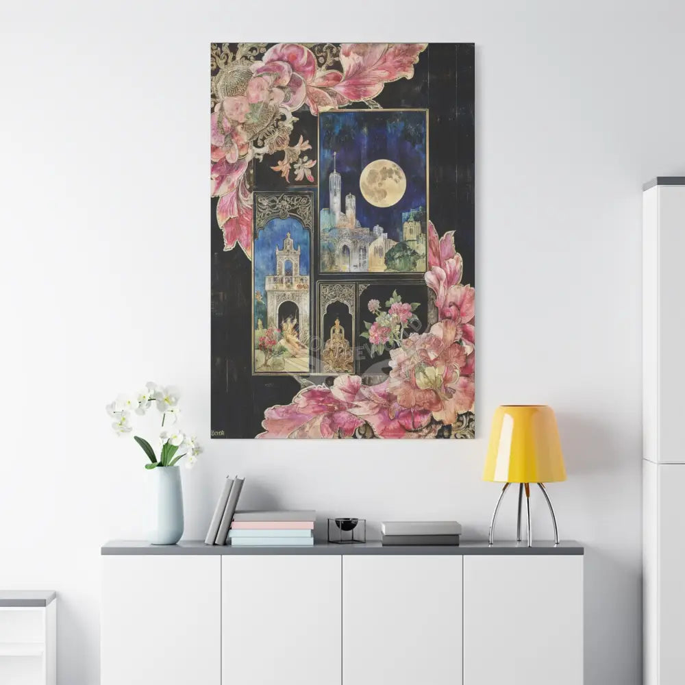 Fantasy Frames & Floral Lace Pink & Blue 3D Matte Canvas Print — 3D Laced Multi-Dimensional Wall Art Canvas