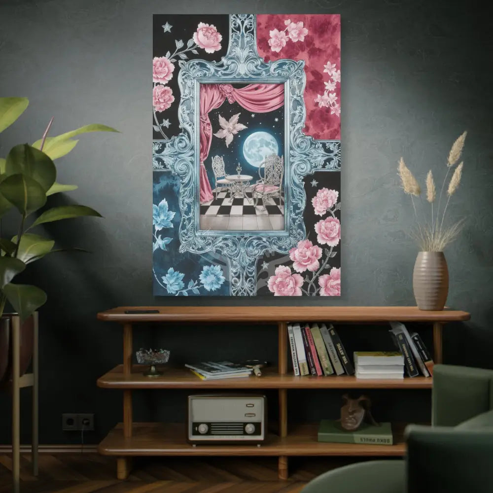 Fantasy Frames & Floral Lace Pink & Blue 3D Matte Canvas Print — 3D Laced Multi-Dimensional Wall Art Canvas