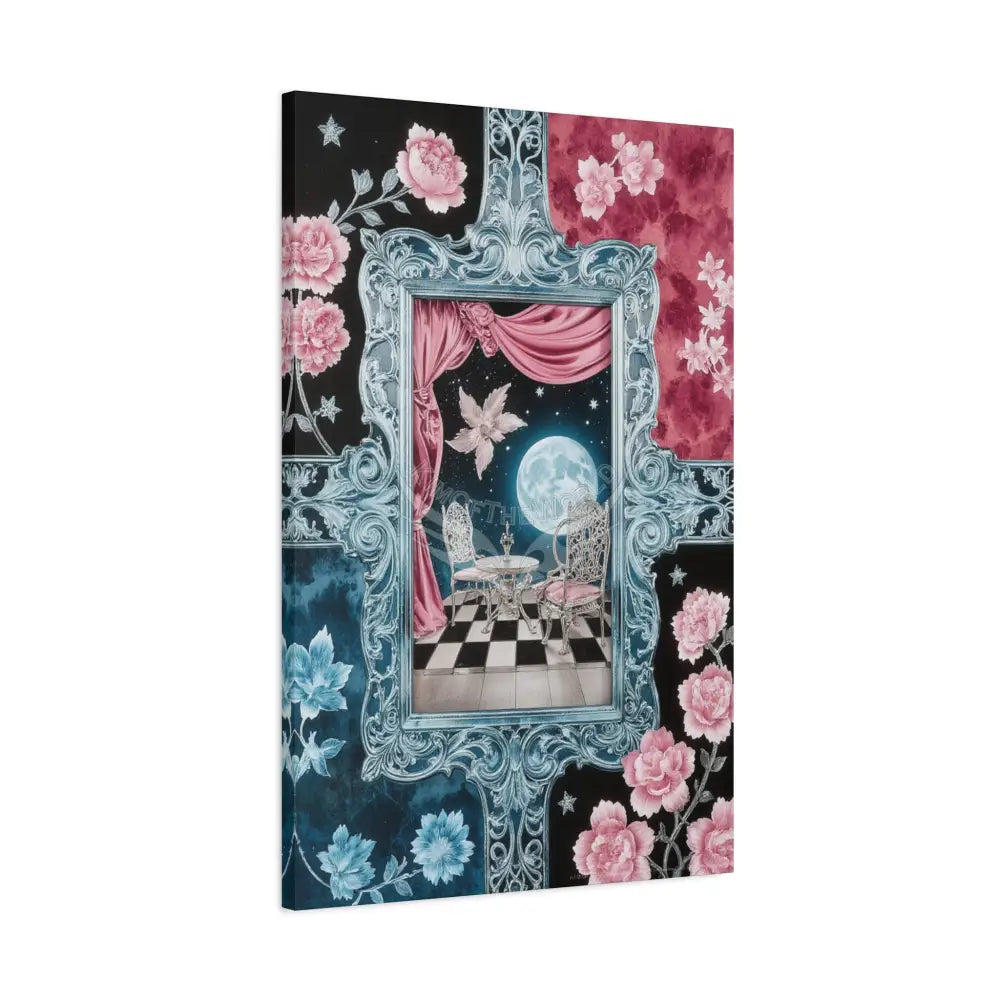 Fantasy Frames & Floral Lace Pink & Blue 3D Matte Canvas Print — 3D Laced Multi-Dimensional Wall Art Canvas