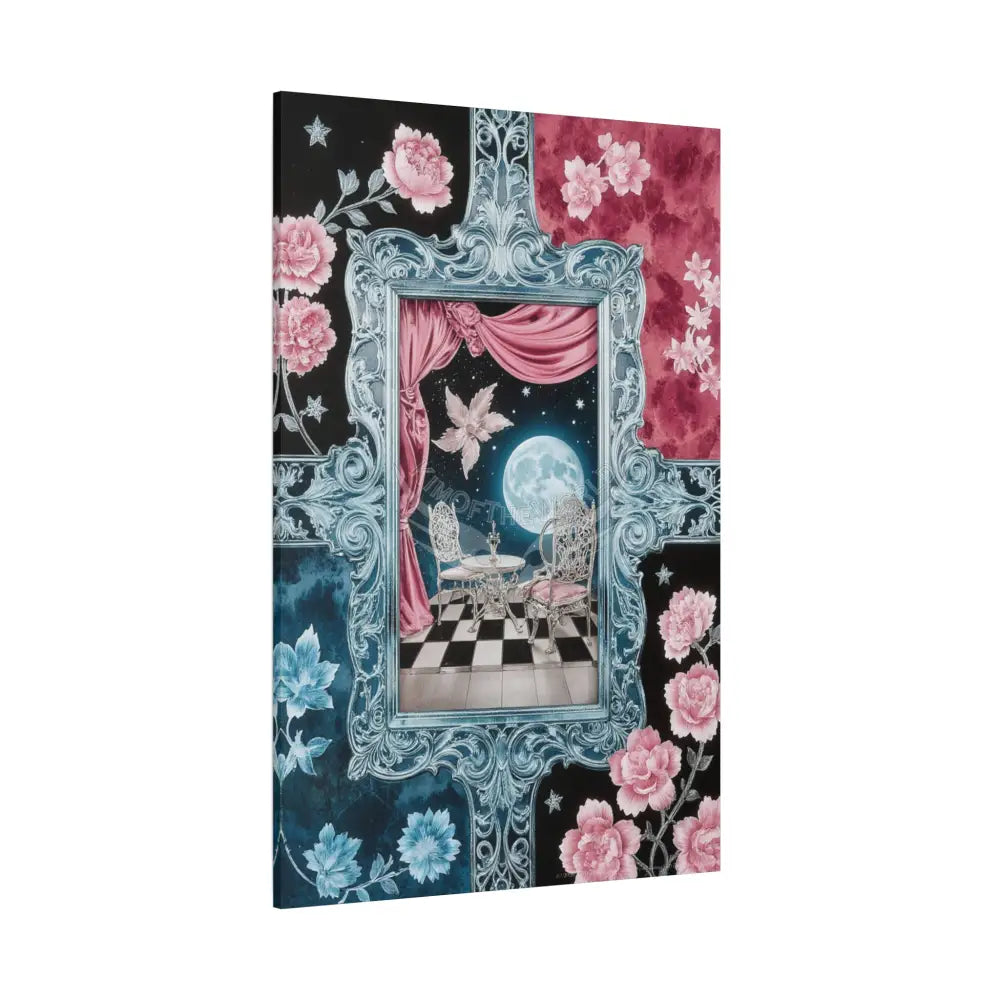Fantasy Frames & Floral Lace Pink & Blue 3D Matte Canvas Print — 3D Laced Multi-Dimensional Wall Art Canvas