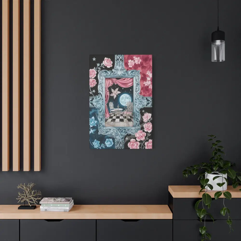 Fantasy Frames & Floral Lace Pink & Blue 3D Matte Canvas Print — 3D Laced Multi-Dimensional Wall Art Canvas