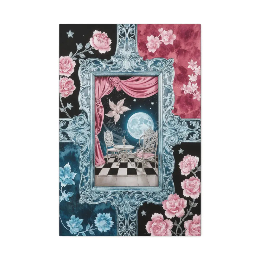 Fantasy Frames & Floral Lace Pink & Blue 3D Matte Canvas Print — 3D Laced Multi-Dimensional Wall Art 24’’ x 36’’
