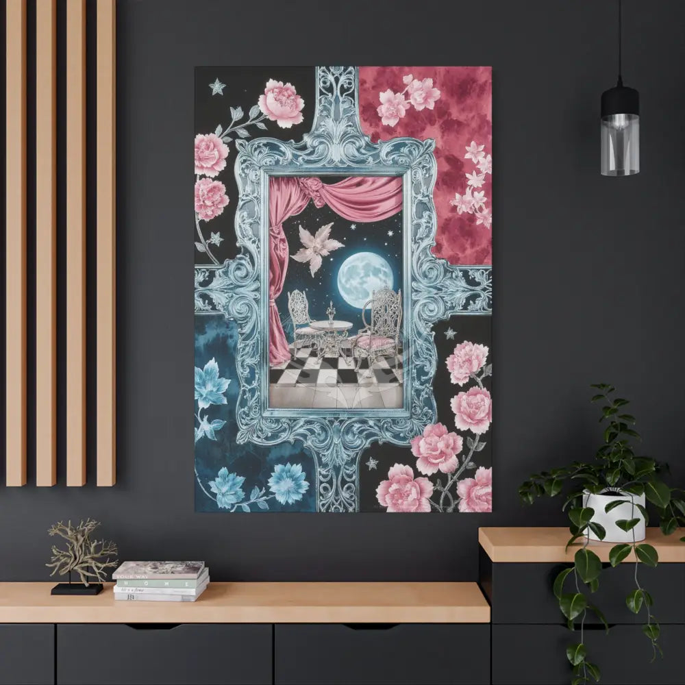 Fantasy Frames & Floral Lace Pink & Blue 3D Matte Canvas Print — 3D Laced Multi-Dimensional Wall Art Canvas