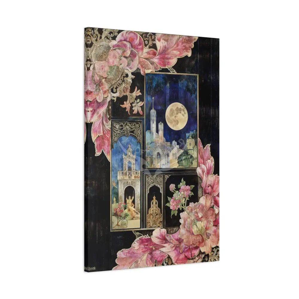 Fantasy Frames & Floral Lace Pink & Blue 3D Matte Canvas Print — 3D Laced Multi-Dimensional Wall Art Canvas