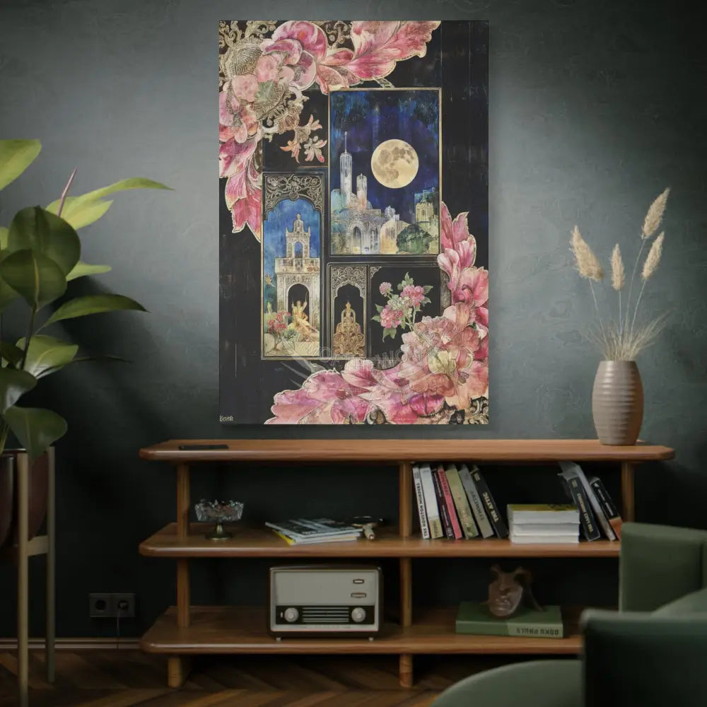 Fantasy Frames & Floral Lace Pink & Blue 3D Matte Canvas Print — 3D Laced Multi-Dimensional Wall Art Canvas